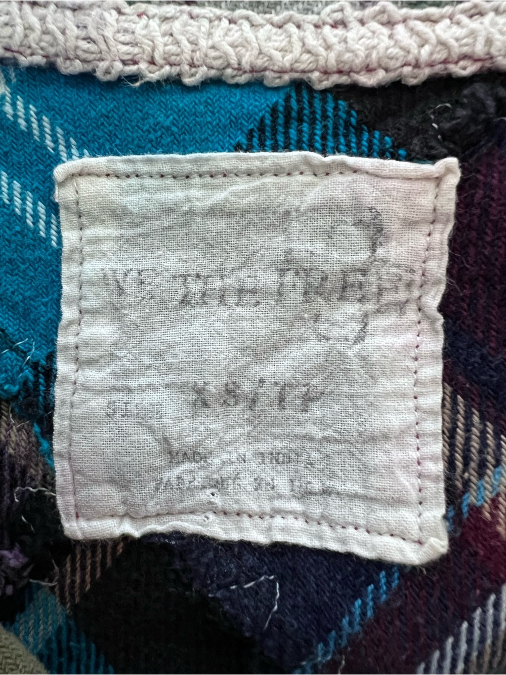 We The Free Flannel Patchwork Shirt XS Lost in Plaid Crochet Grunge Boho Frayed - Picture 14 of 16